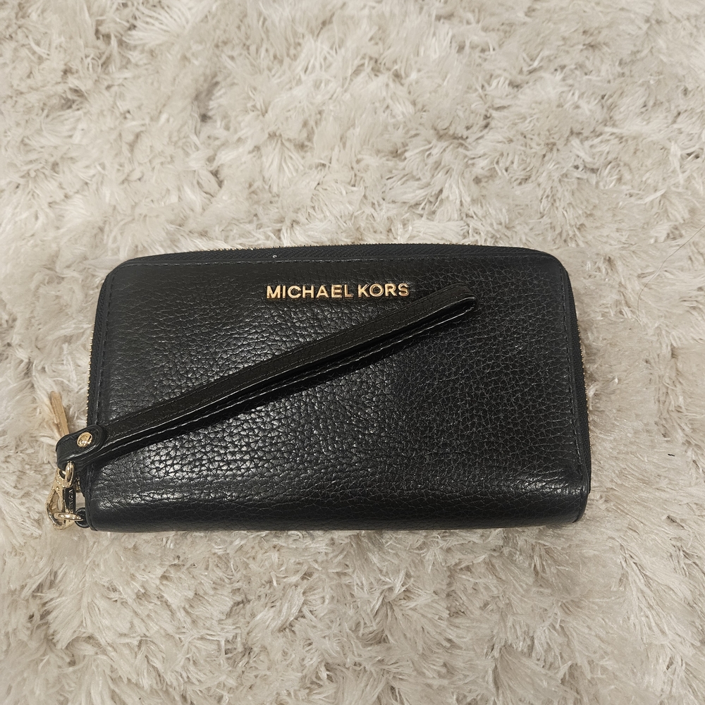 Michael Kors Black Leather Wristlet Wallet